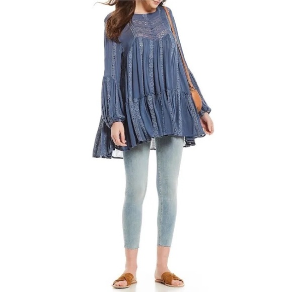 Free People Kiss Kiss Lace Insert Tunic Blue - Picture 15 of 15